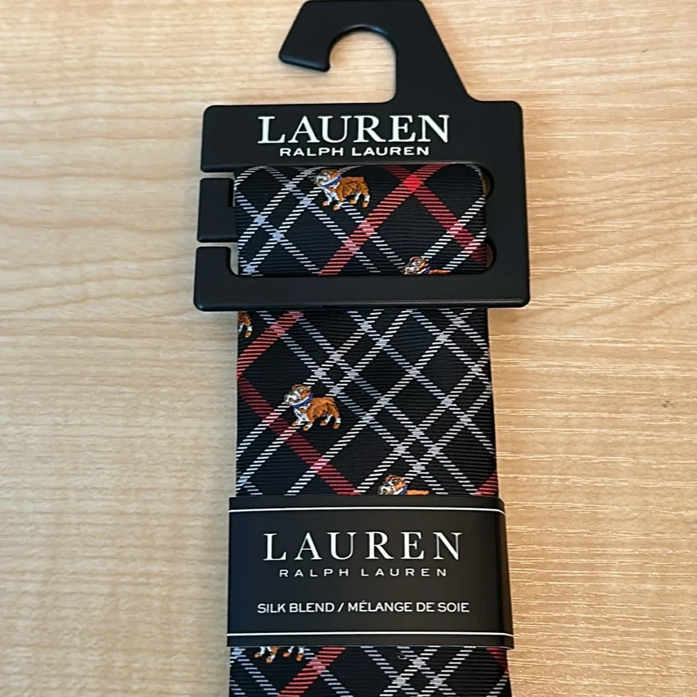 Lauren Bulldog Black/Red Plaid Classic Tie